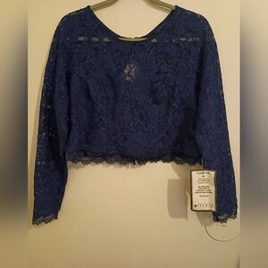 Sequin Hearts Women's‎ Mesh Navy Lace Crop Top Sz 16 NWT
